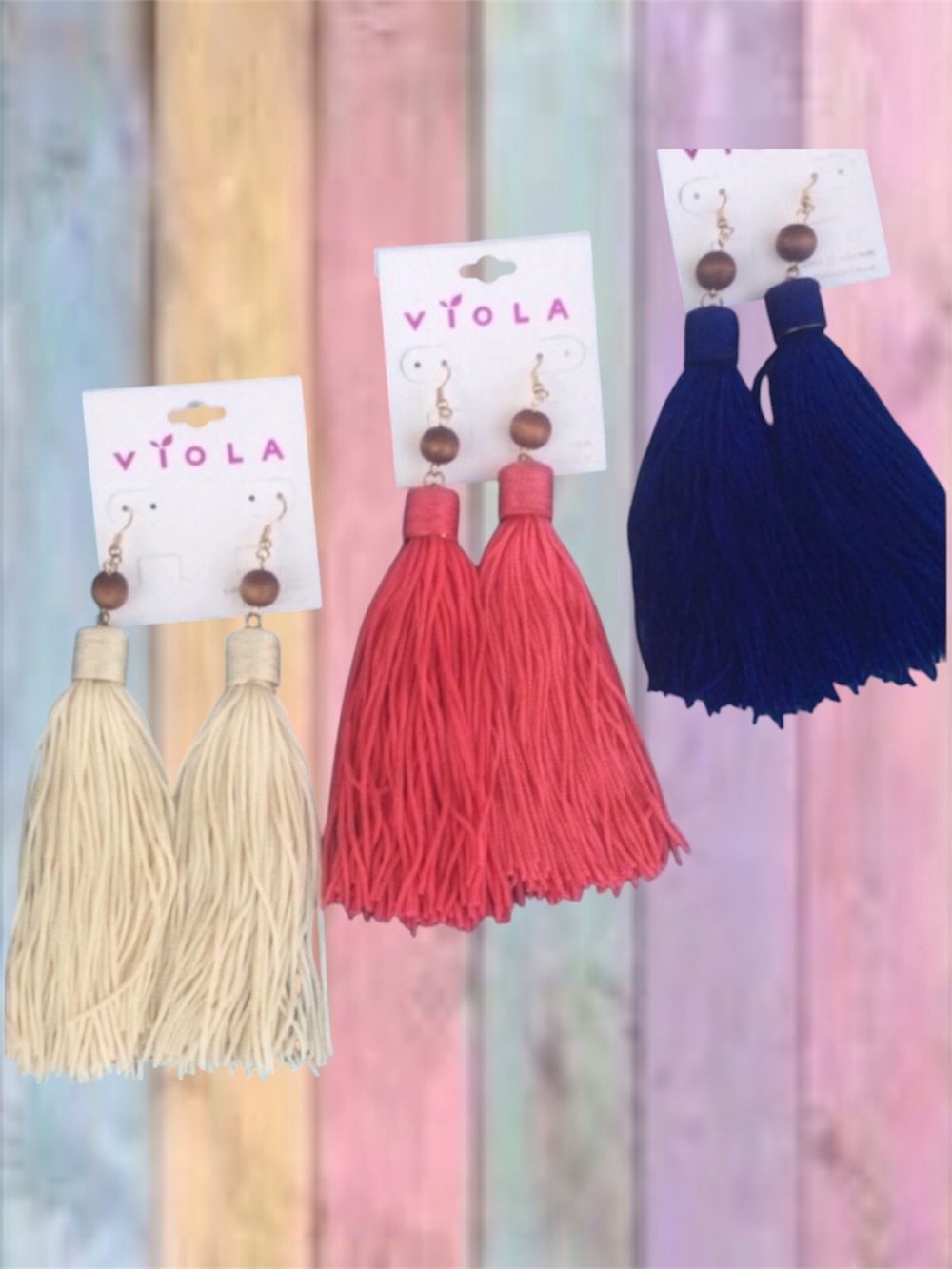Viola Blue Coral Cream 3 Pc Bundle Of Tassel Earrings NWT